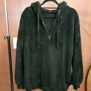 Black Plush Hoodie Pullover Sz L